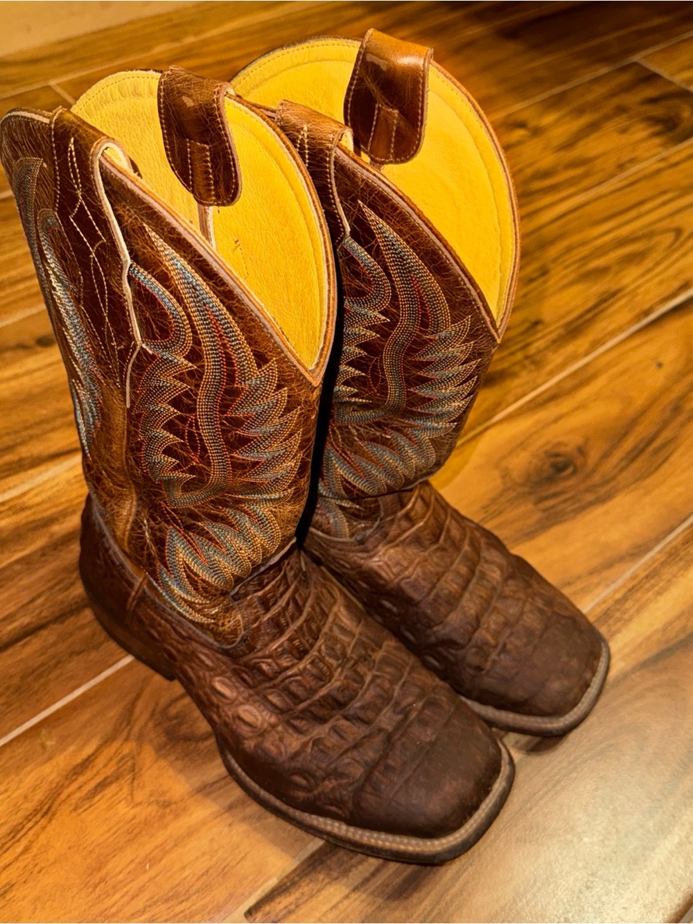 Men's Brown Western Cowboy Boots with Yellow Top - Classic Rustic Style